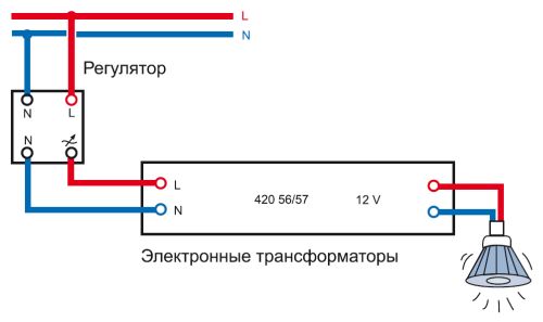 Схема подключения трансформатора для галогенных ламп