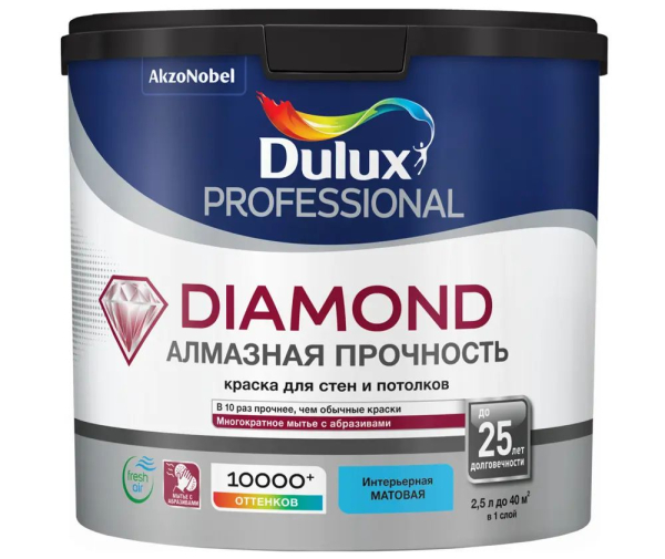 Краска для стен и потолков Dulux Professional Diamond Matt моющаяся матовая